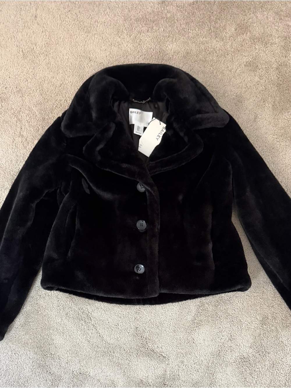 NWT Bailey 44 Chic Black Faux Fur Teddy Jacket Cropped Coat Sz S